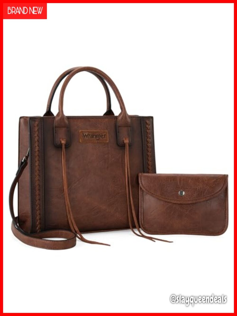 Wrangler Style Vegan Leather Tote Satchel Purse With Whipstitch Tassels